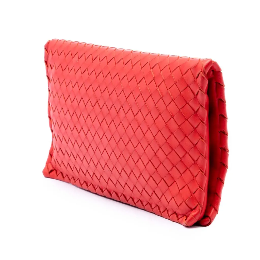 Bottega Veneta Nappa Intrecciato Turn Lock Clutch Red Leather Very good - Back View