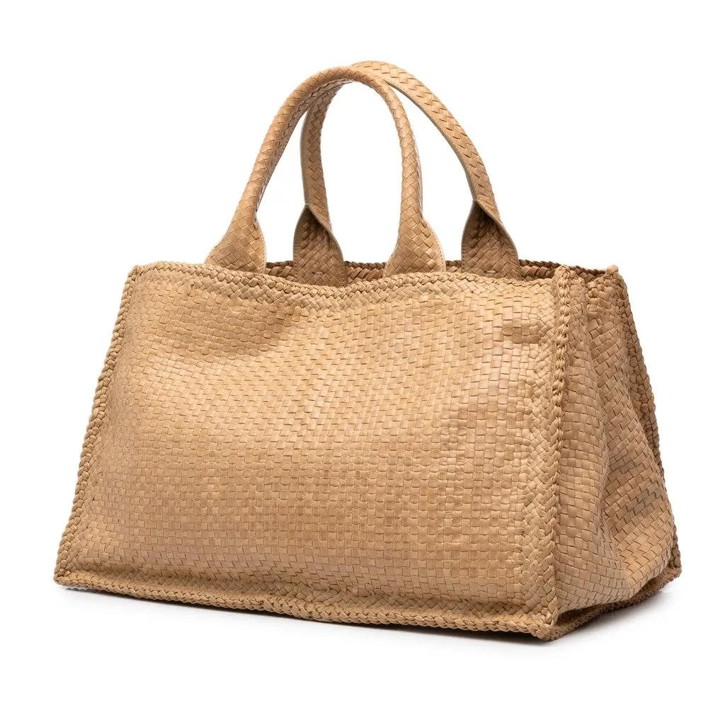 Prada Large Woven Goatskin Madras Shopping Tote Brown Leather Very good - Back View