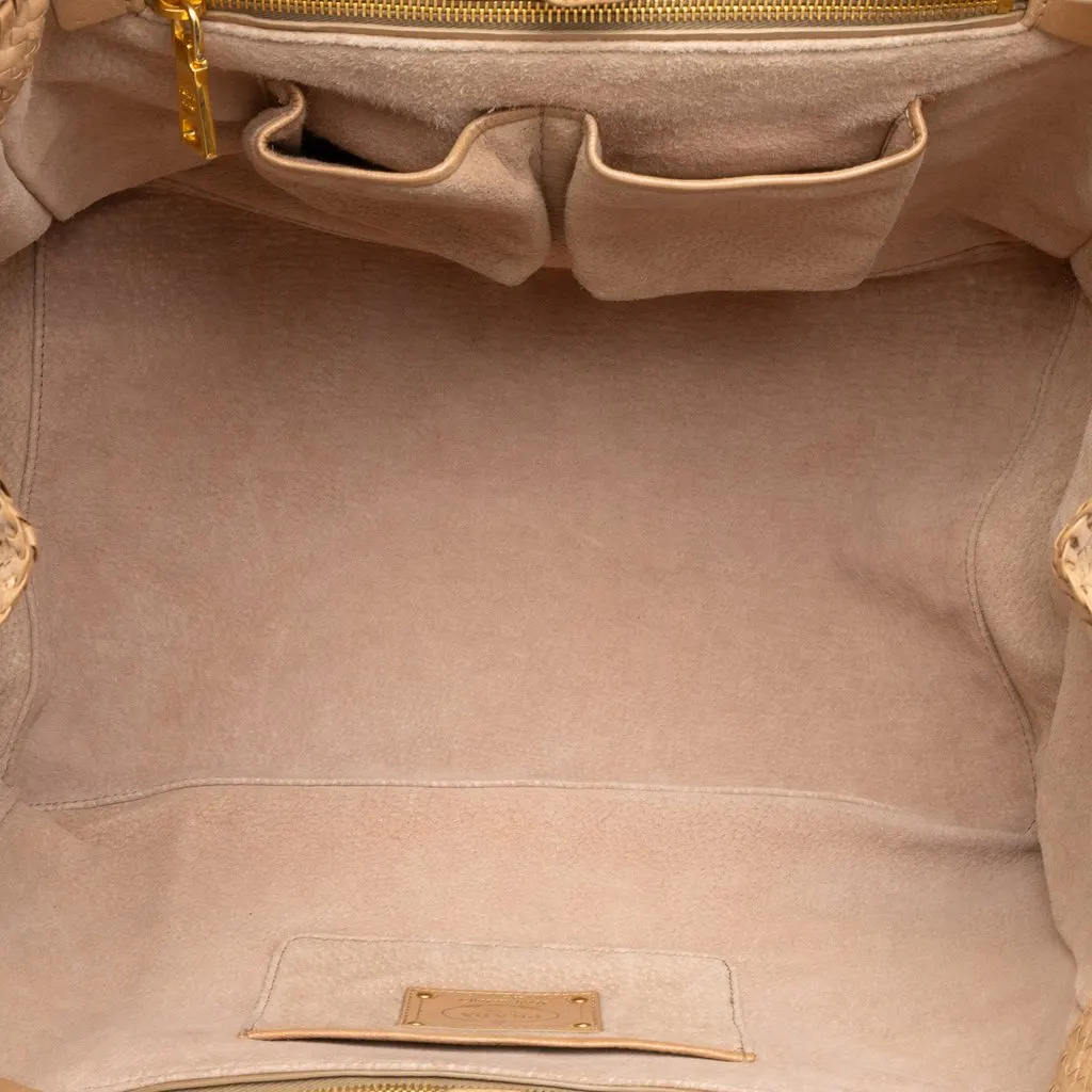 Prada Large Woven Goatskin Madras Shopping Tote Brown Leather Very good - Model View