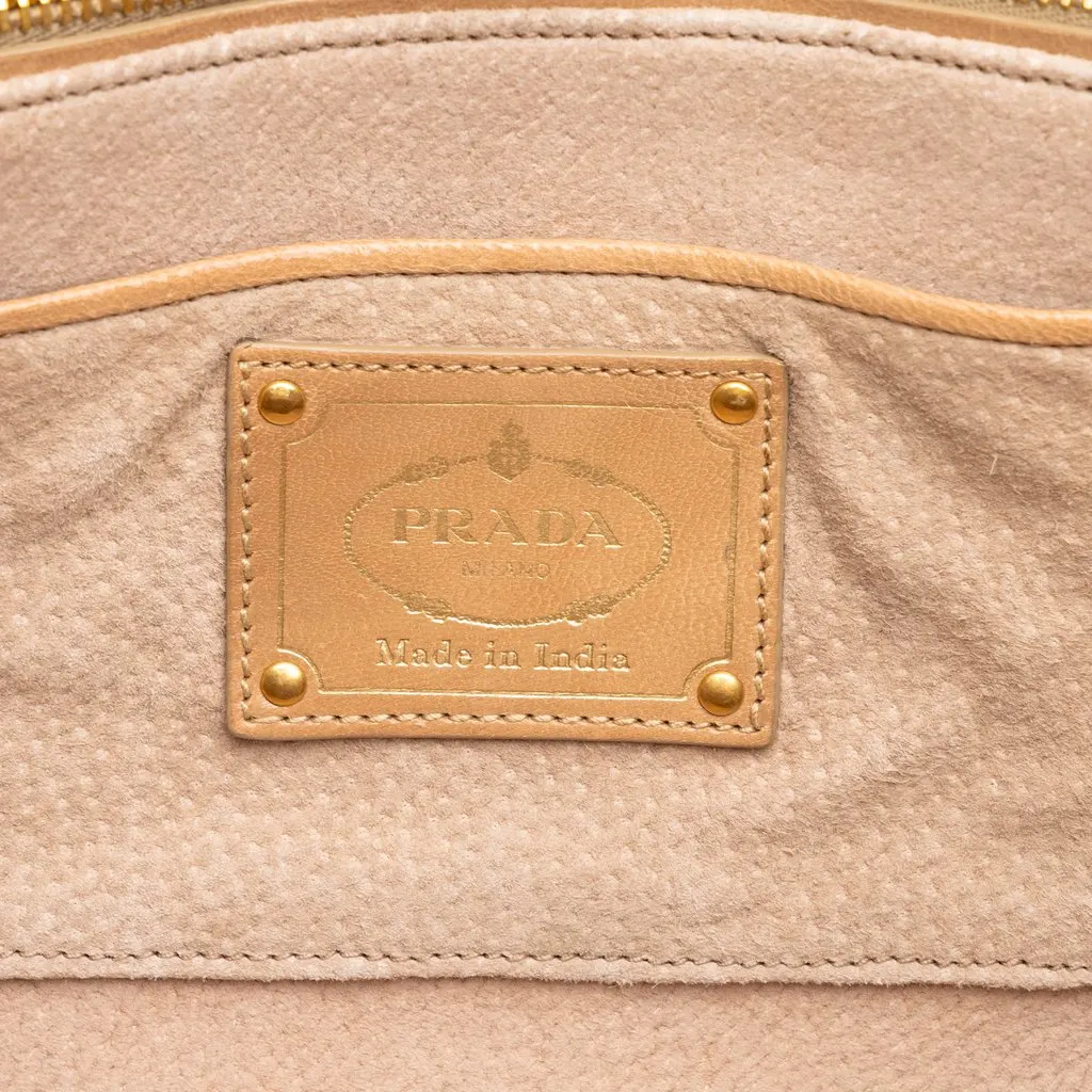 Prada Large Woven Goatskin Madras Shopping Tote Brown Leather Very good - Box View