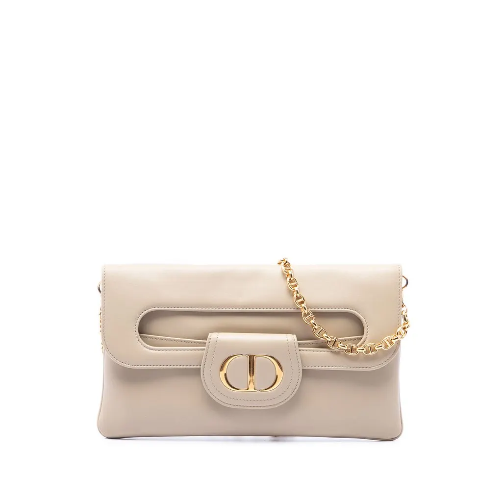 Dior Medium Calfskin DiorDouble Chain Bag Beige Leather Very good - Front View