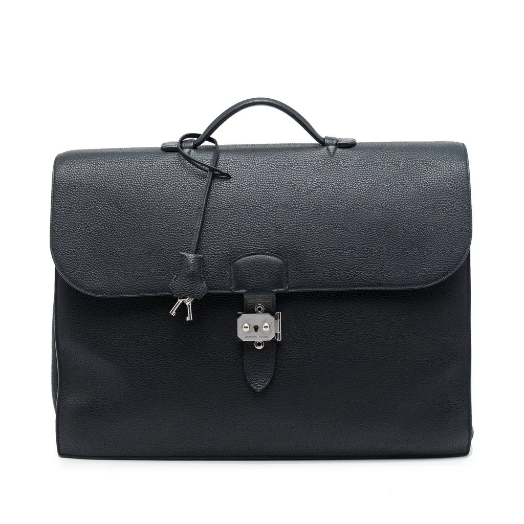 Hermès Togo Sac a Depeches 41 Black Leather Good - Front View