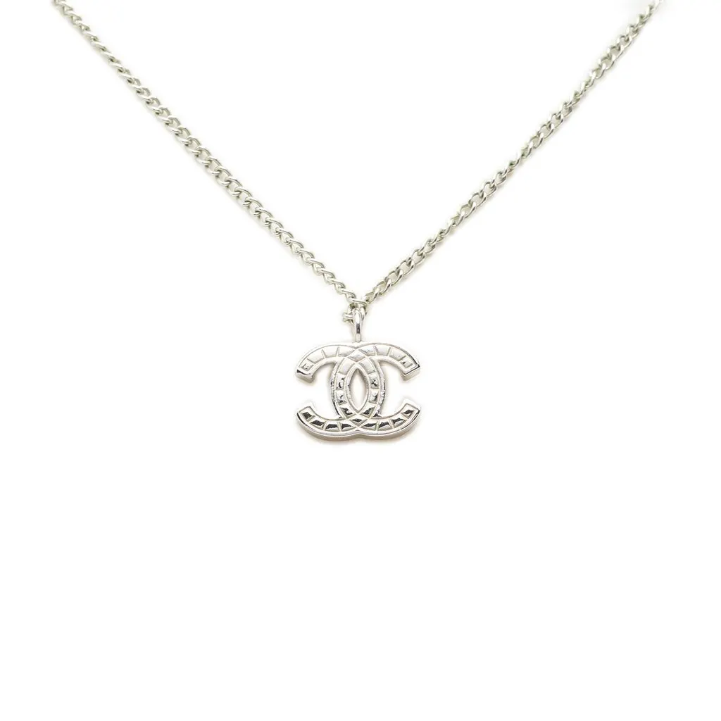 Chanel CC Brass Pendant Necklace Silver Metal Very good - Back View