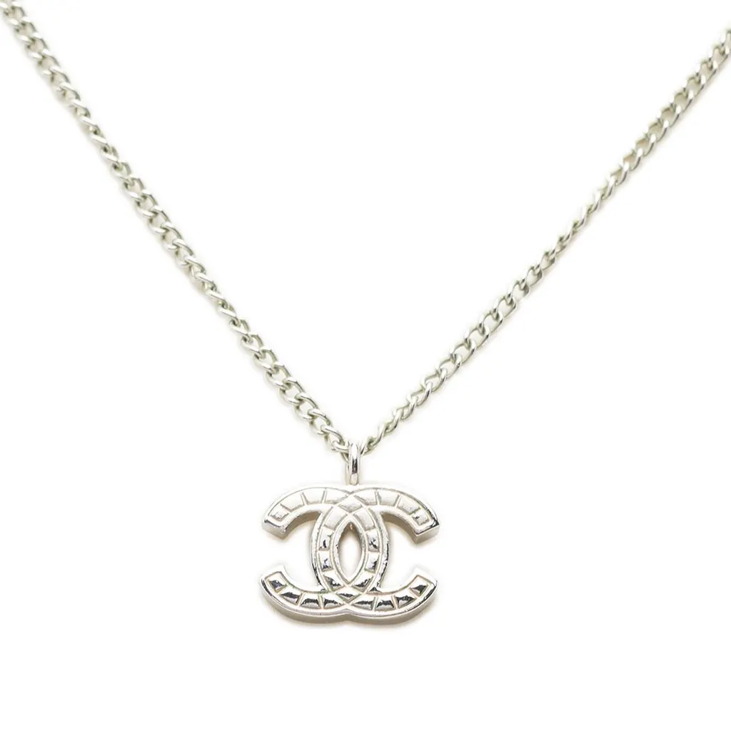 Chanel CC Brass Pendant Necklace Silver Metal Very good - Inside View