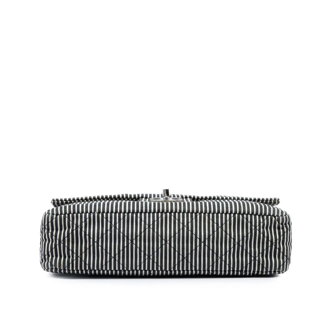Chanel Medium Classic Canvas Stripes Double Flap Black Very good - Inside View