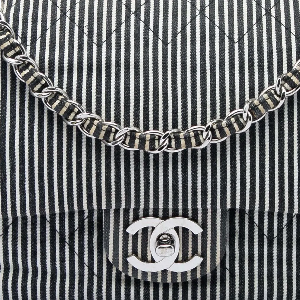 Chanel Medium Classic Canvas Stripes Double Flap Black Very good - Box View