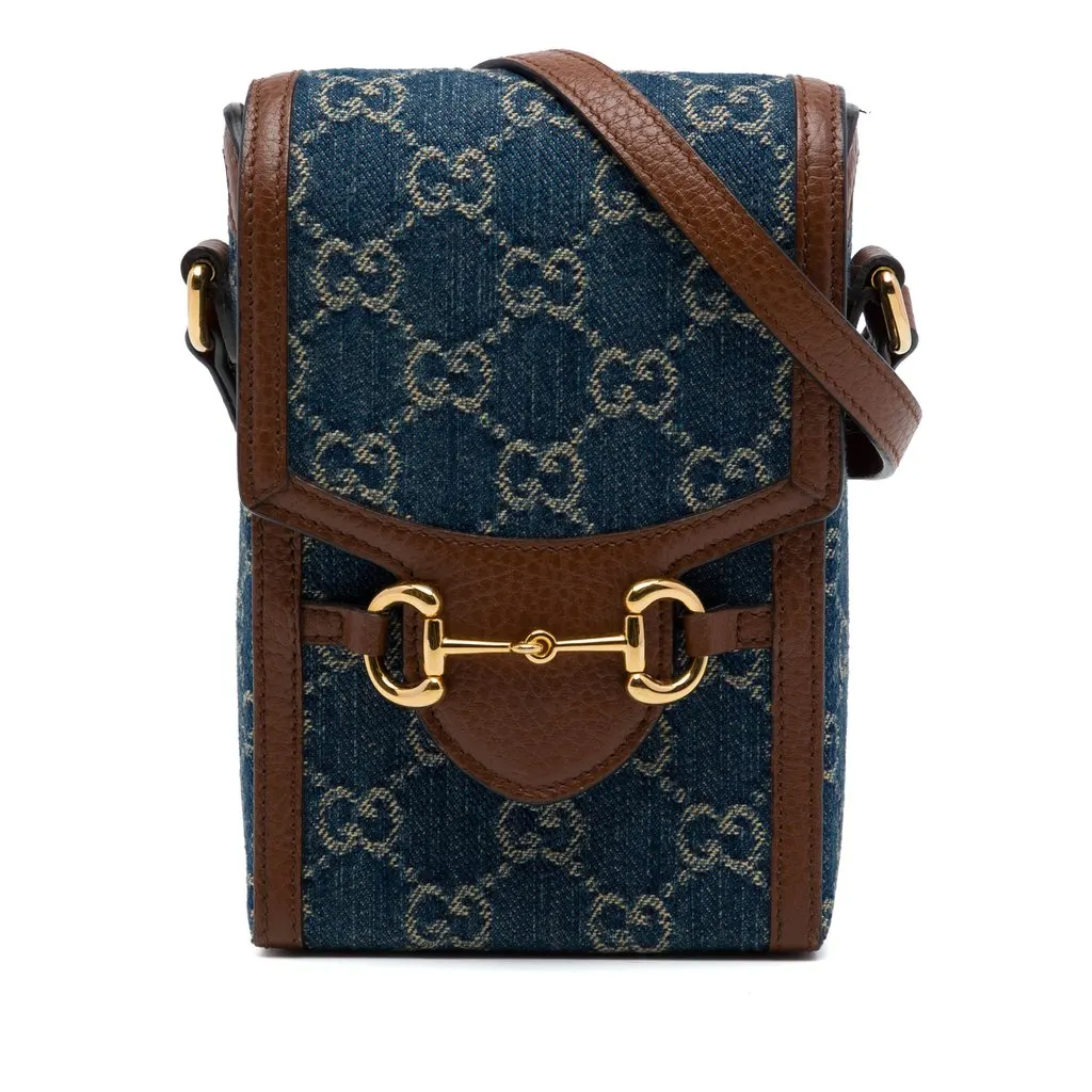 Gucci Mini GG Denim Horsebit 1955 Crossbody Blue Very good - Front View