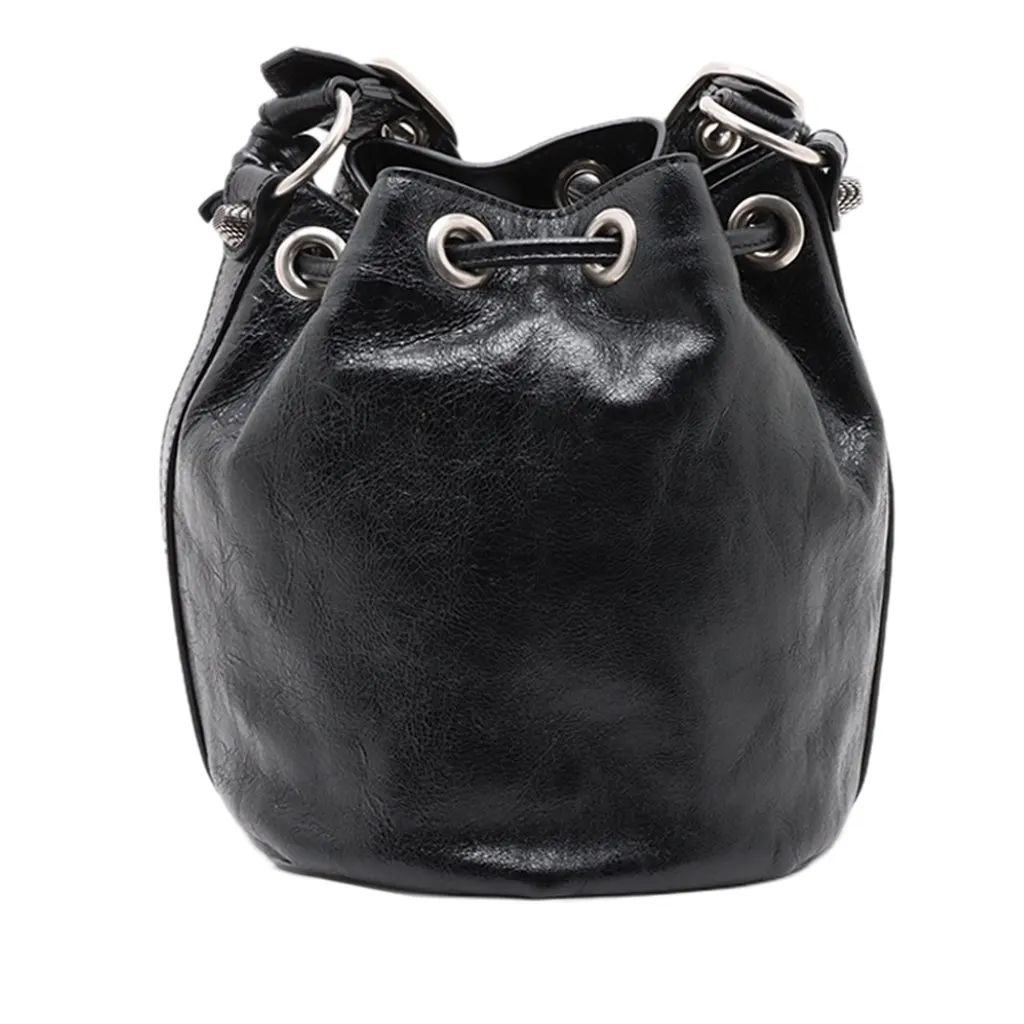 Balenciaga Lambskin Le Cagole Bucket Bag XS Black Leather Good - Back View