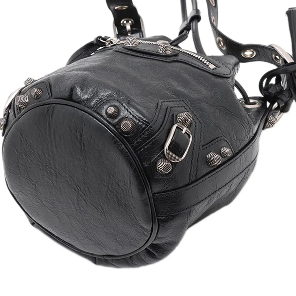 Balenciaga Lambskin Le Cagole Bucket Bag XS Black Leather Good - Model View
