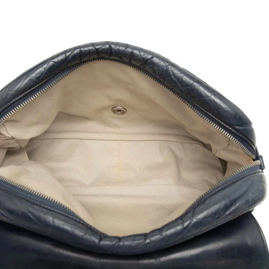 Chanel Quilted Calfskin Easy Zip Flap Blue Leather Very good - Model View