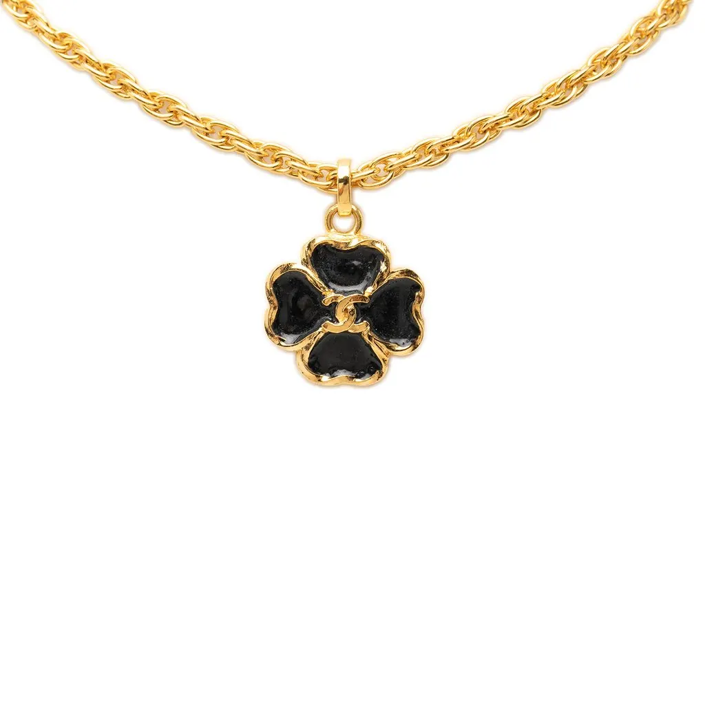 Chanel CC Gold Plated And Resin Clover Pendant Necklace Gold Brass Very good - Back View
