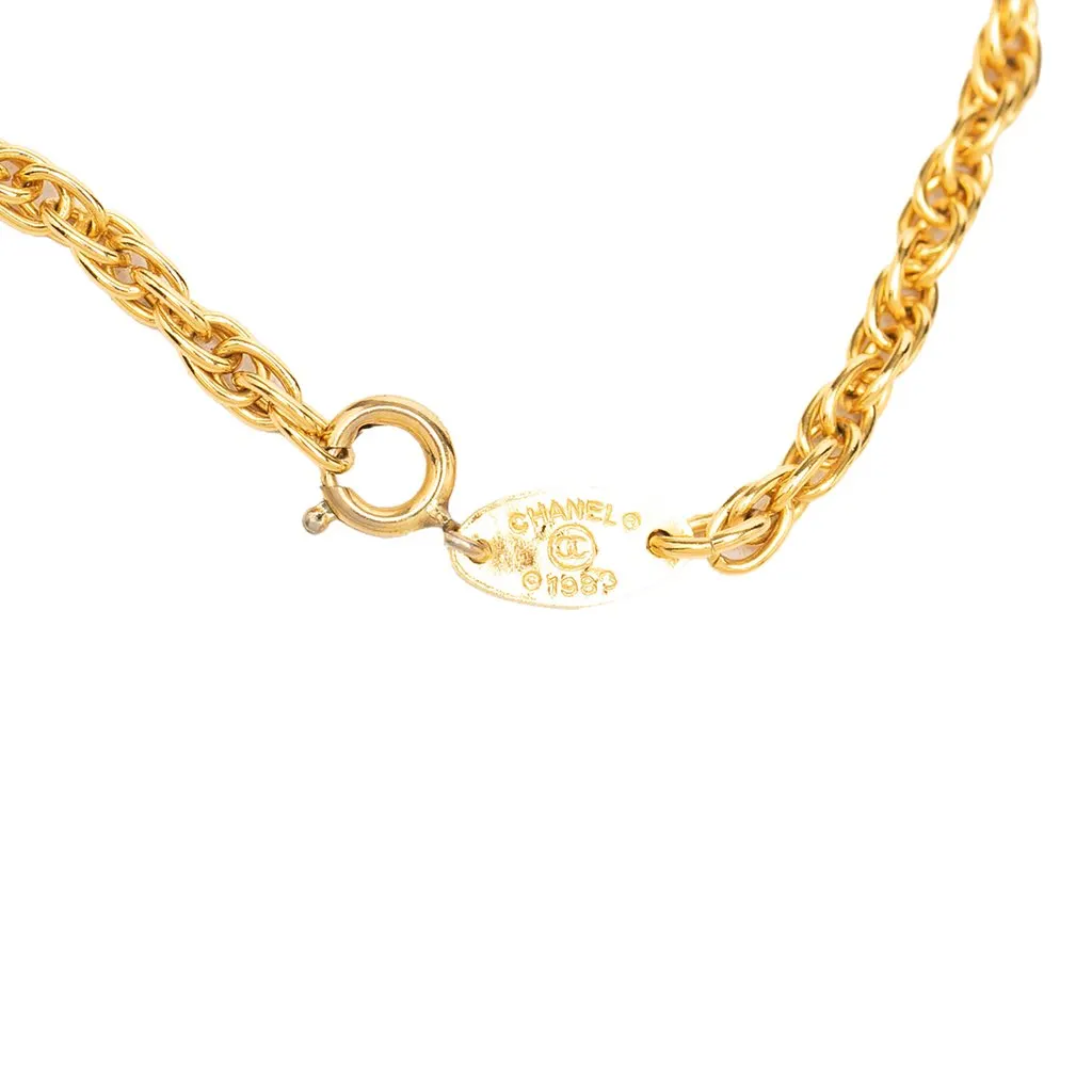 Chanel CC Gold Plated And Resin Clover Pendant Necklace Gold Brass Very good - Box View