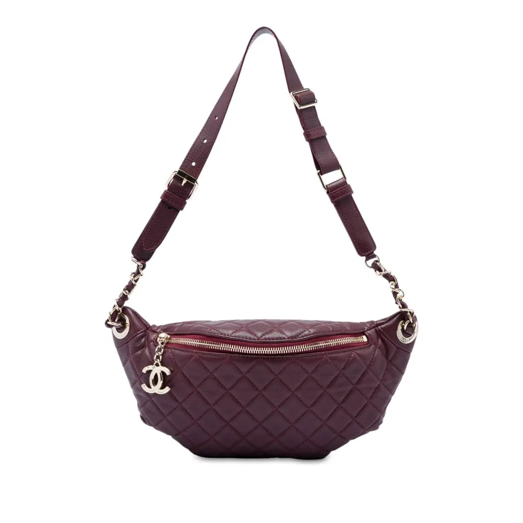 Chanel Quilted Calfskin Banane Waist Bag Red Leather Very good - Front View