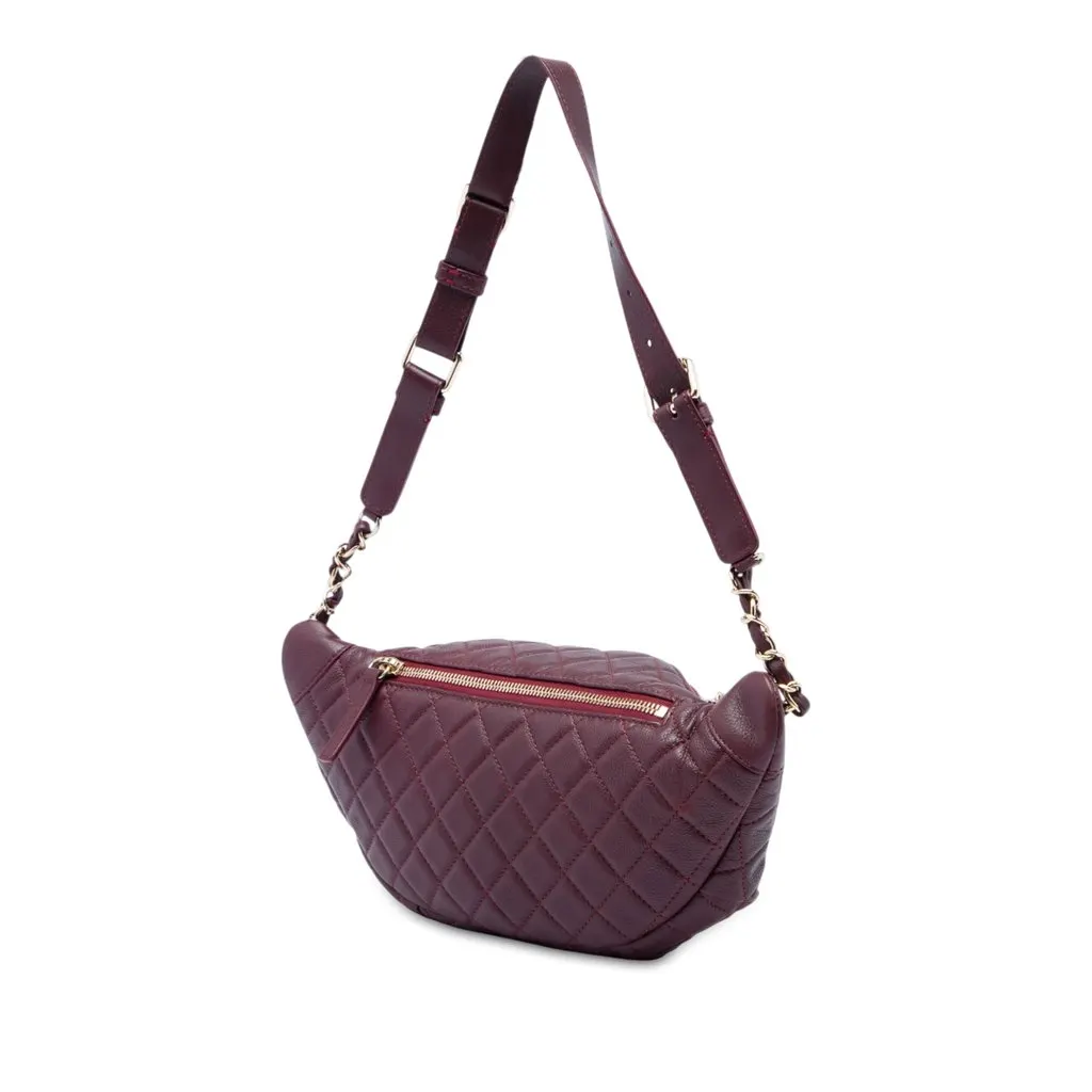 Chanel Quilted Calfskin Banane Waist Bag Red Leather Very good - Back View