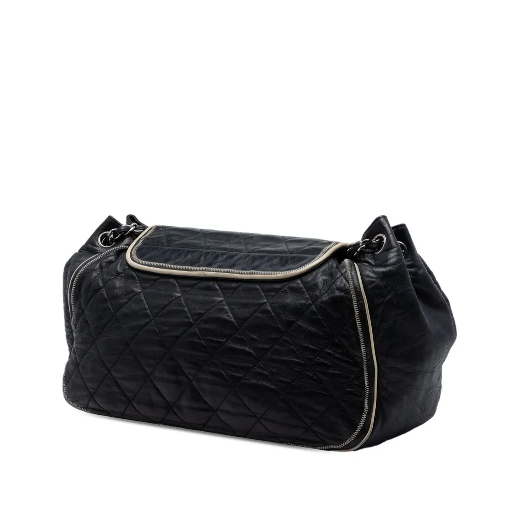 Chanel Quilted Lambskin East West Mademoiselle Accordion Flap Black Leather Very good - Back View