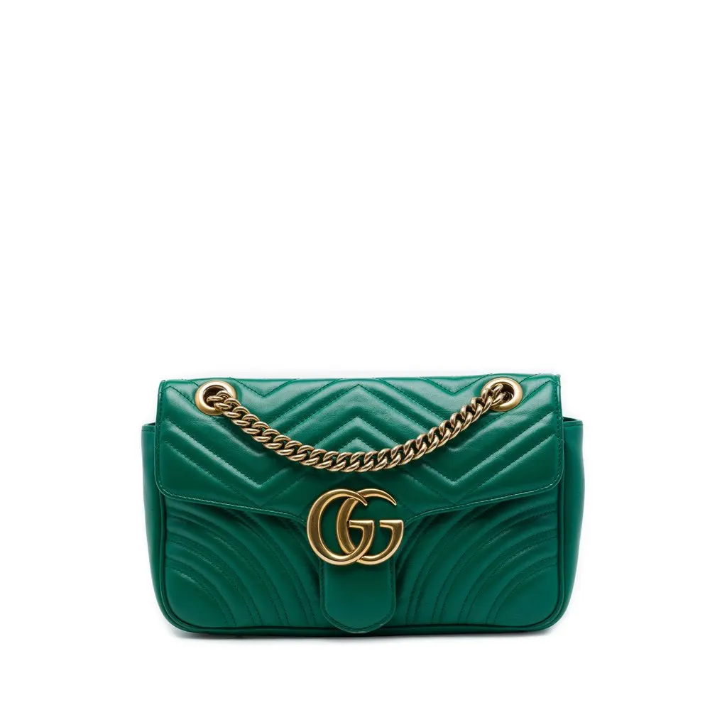 Gucci Medium GG Marmont Matelasse Leather Shoulder Bag Green Leather Very good - Front View