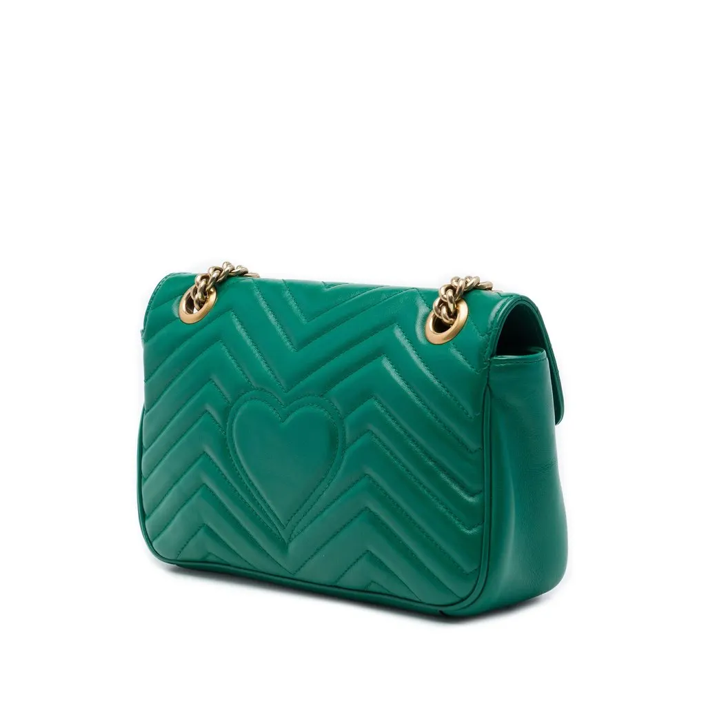 Gucci Medium GG Marmont Matelasse Leather Shoulder Bag Green Leather Very good - Back View