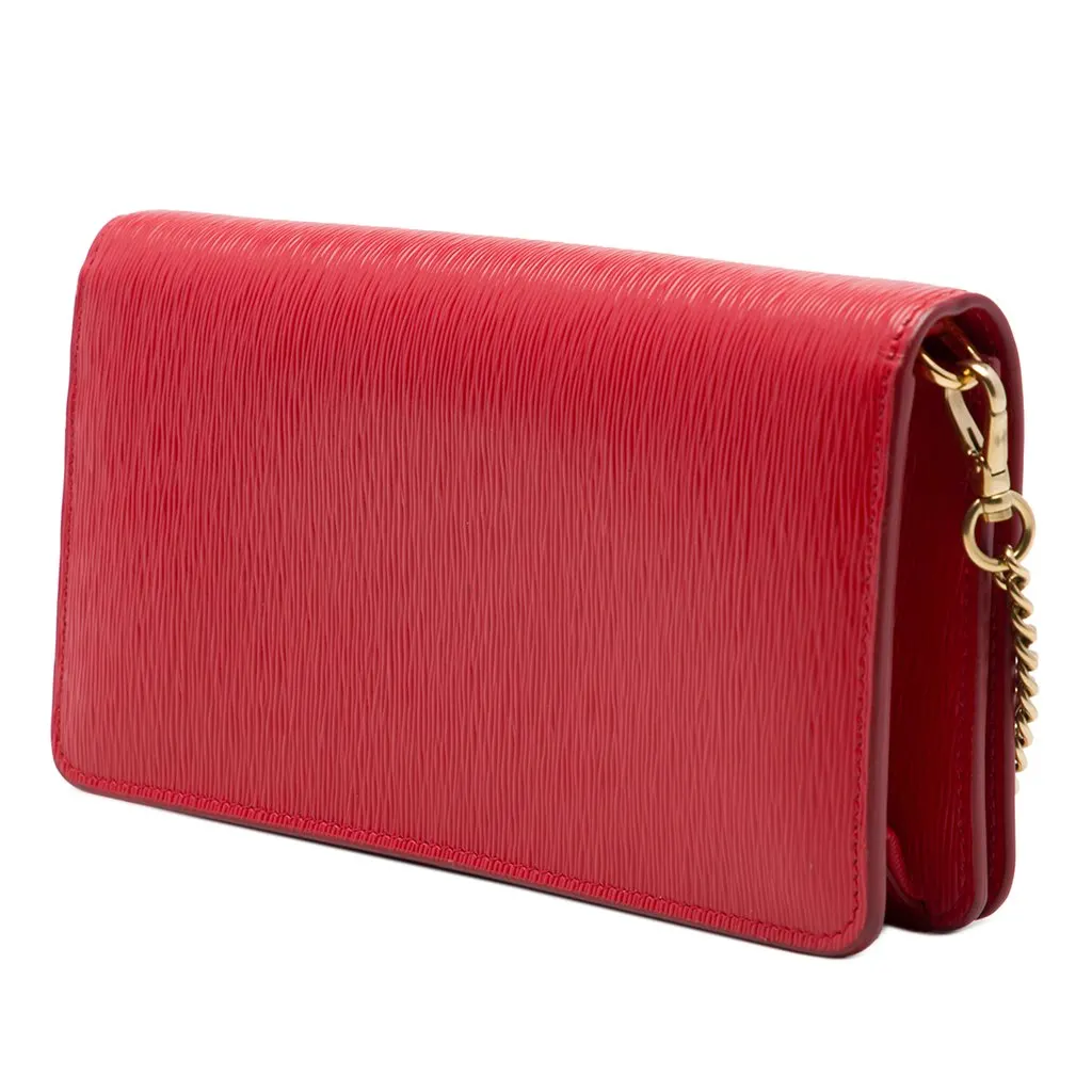 Prada Vitello Move Clutch with Chain Red Leather Very good - Back View