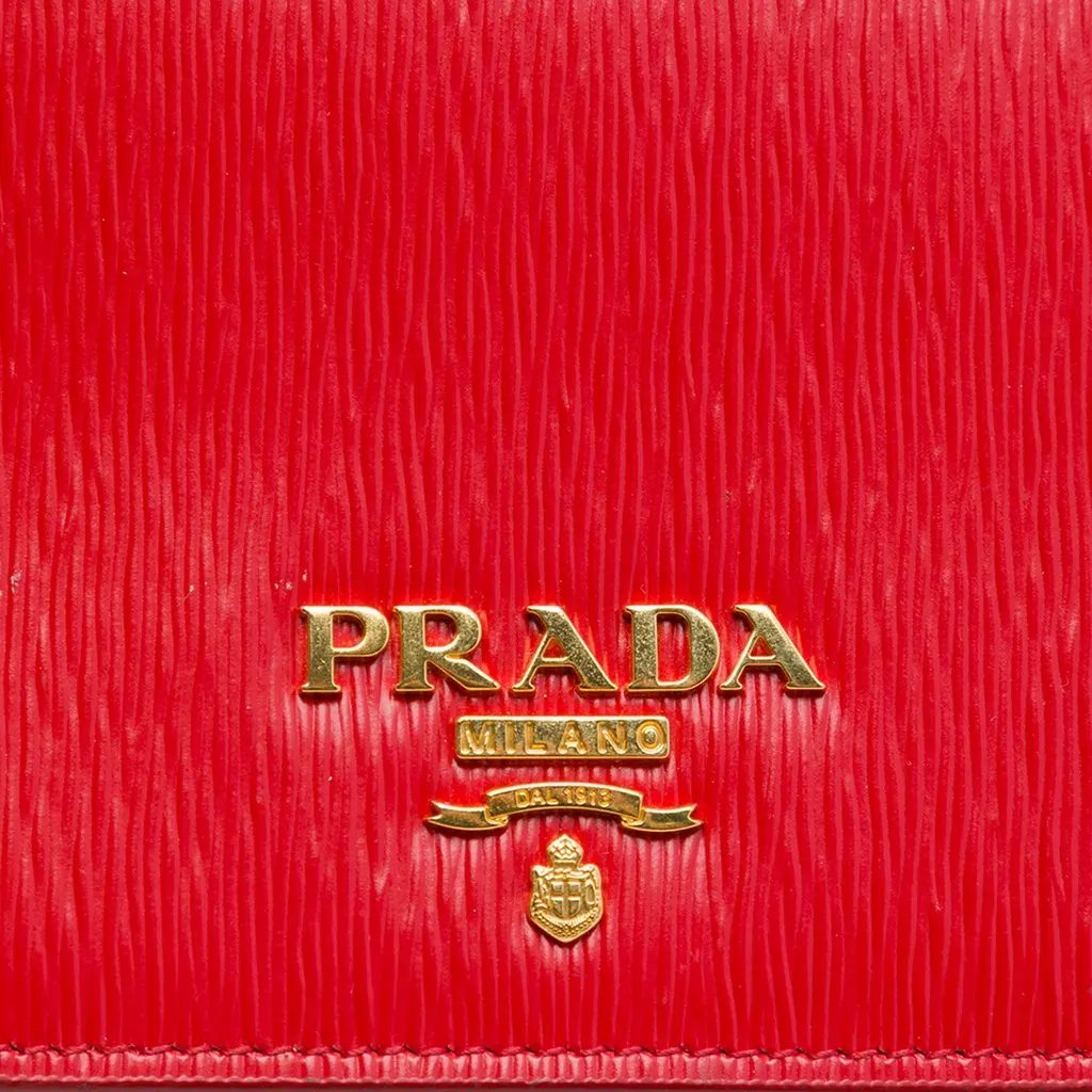 Prada Vitello Move Clutch with Chain Red Leather Very good - Box View