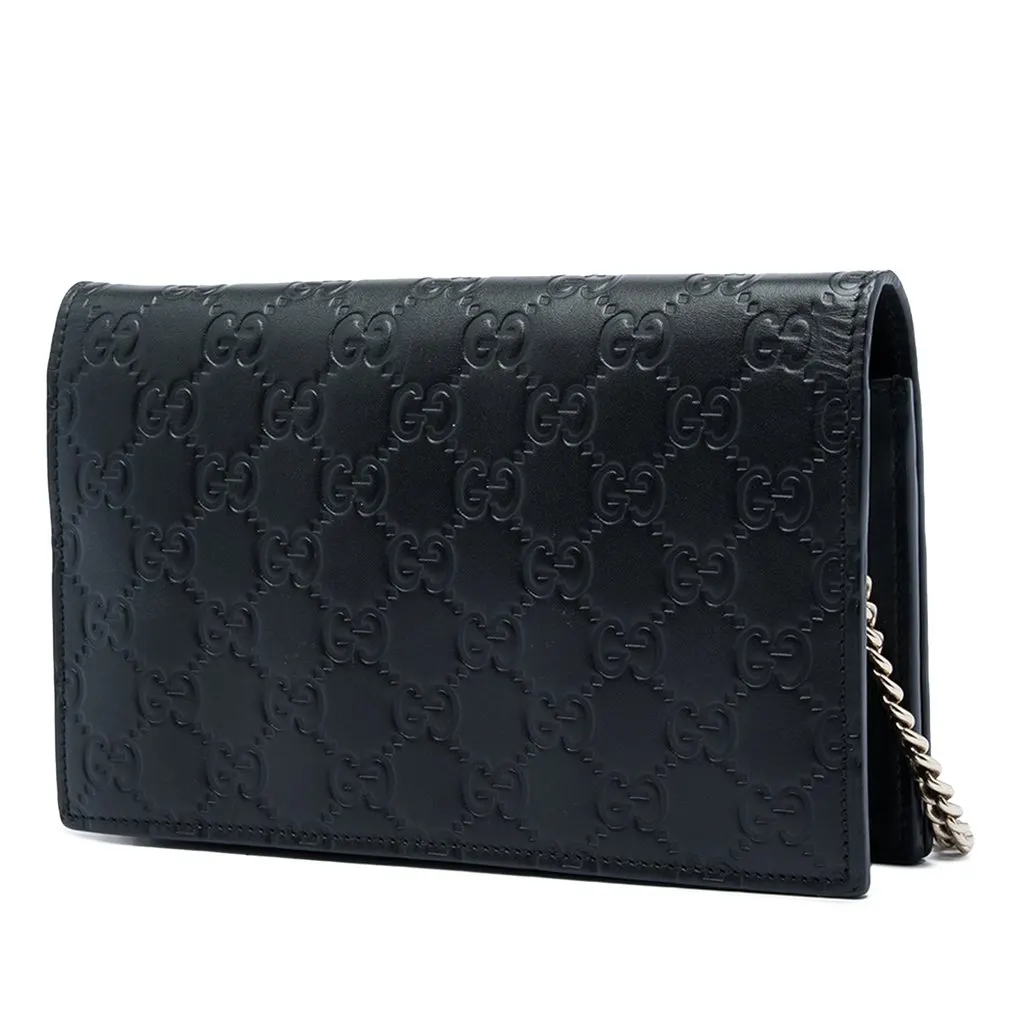 Gucci Mini Guccissima Bow Signature Wallet On Chain Black Leather Very good - Back View