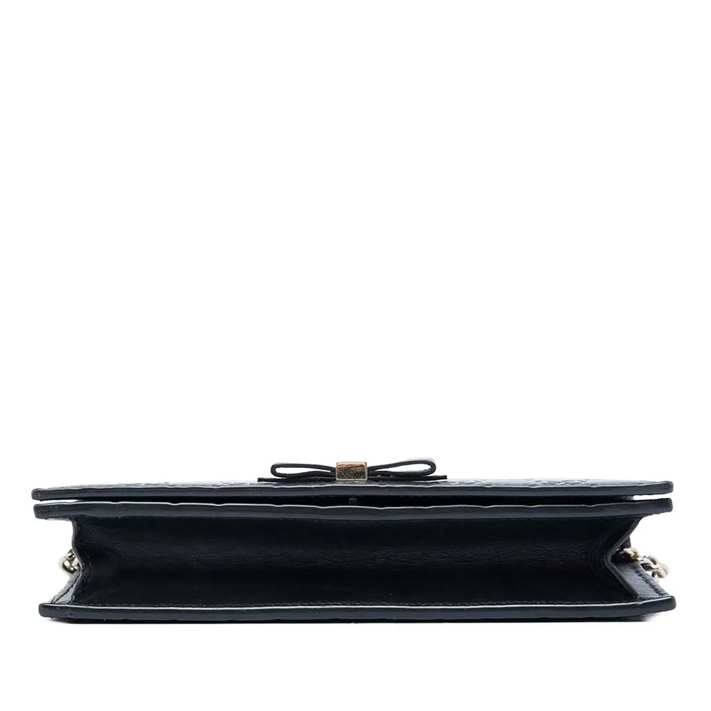 Gucci Mini Guccissima Bow Signature Wallet On Chain Black Leather Very good - Inside View