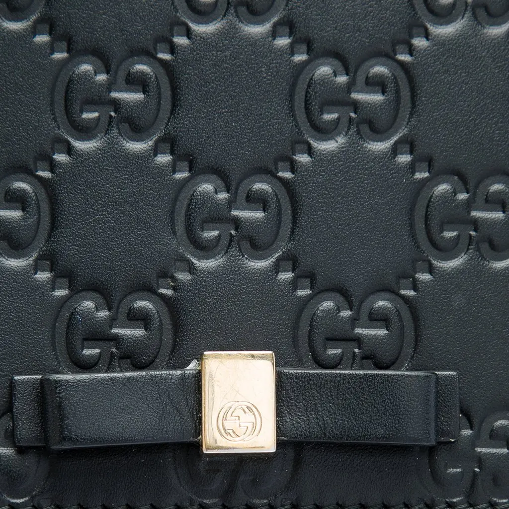 Gucci Mini Guccissima Bow Signature Wallet On Chain Black Leather Very good - Box View