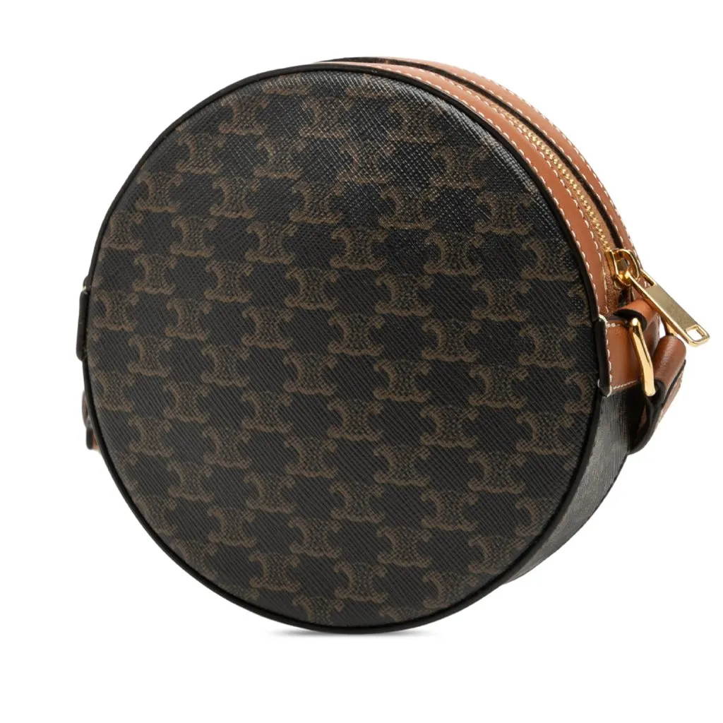 Celine Triomphe Coated Canvas Round Purse on Strap Brown Very good - Back View
