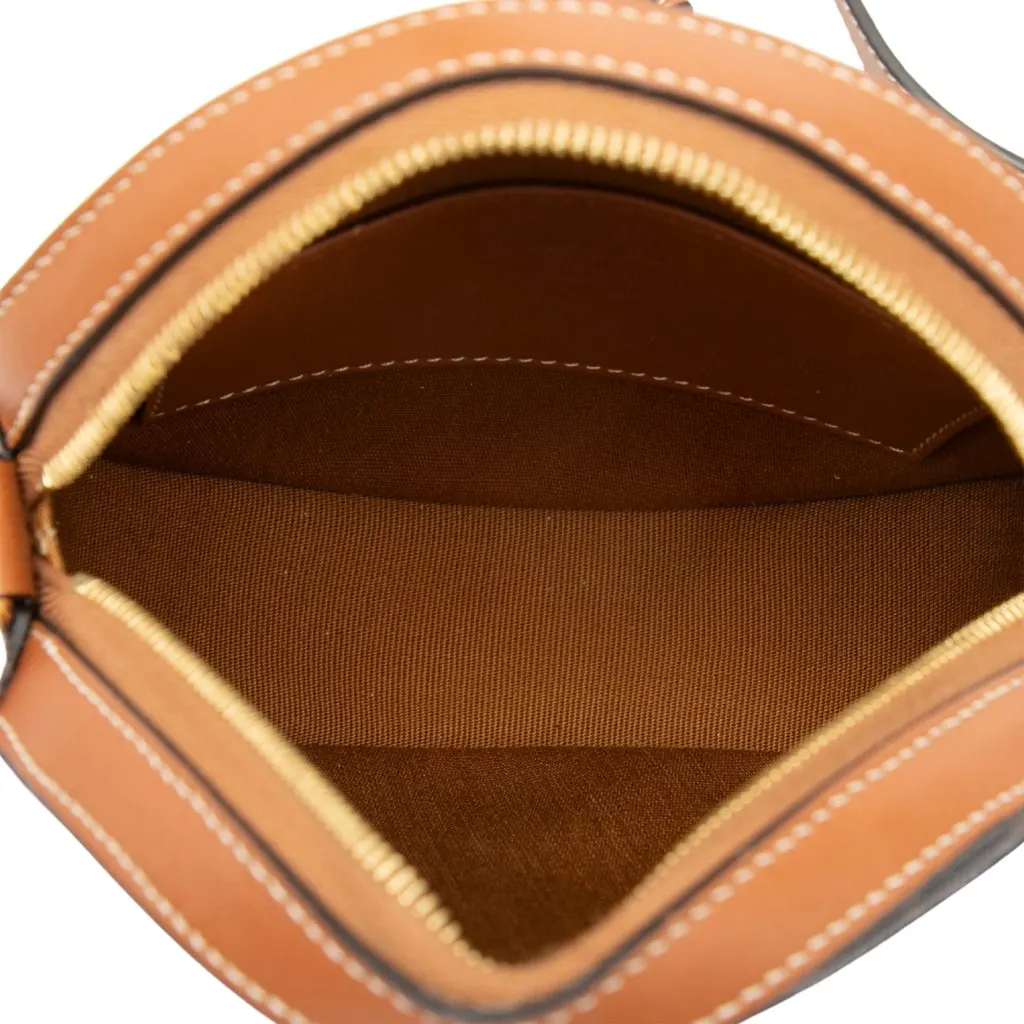 Celine Triomphe Coated Canvas Round Purse on Strap Brown Very good - Model View