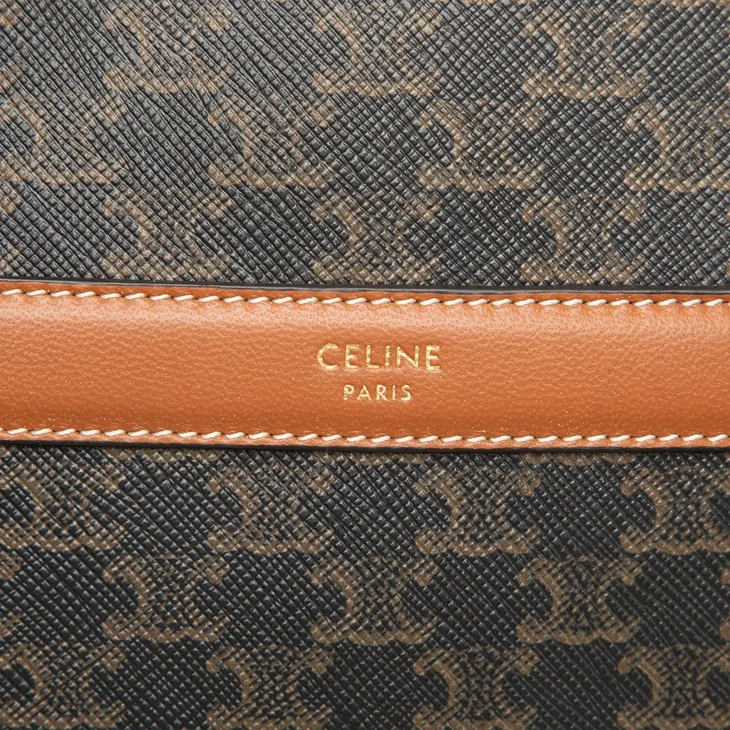 Celine Triomphe Coated Canvas Round Purse on Strap Brown Very good - Box View