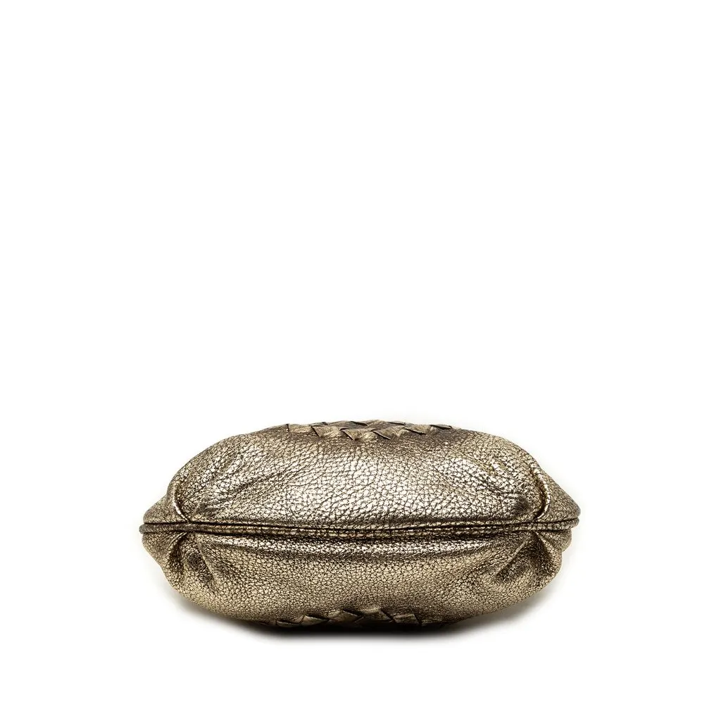Bottega Veneta Metallic Intrecciato Trimmed Cervo Deerskin Illusion Shoulder Bag Gold Leather Very good - Inside View