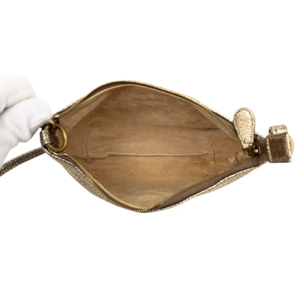 Bottega Veneta Metallic Intrecciato Trimmed Cervo Deerskin Illusion Shoulder Bag Gold Leather Very good - Model View