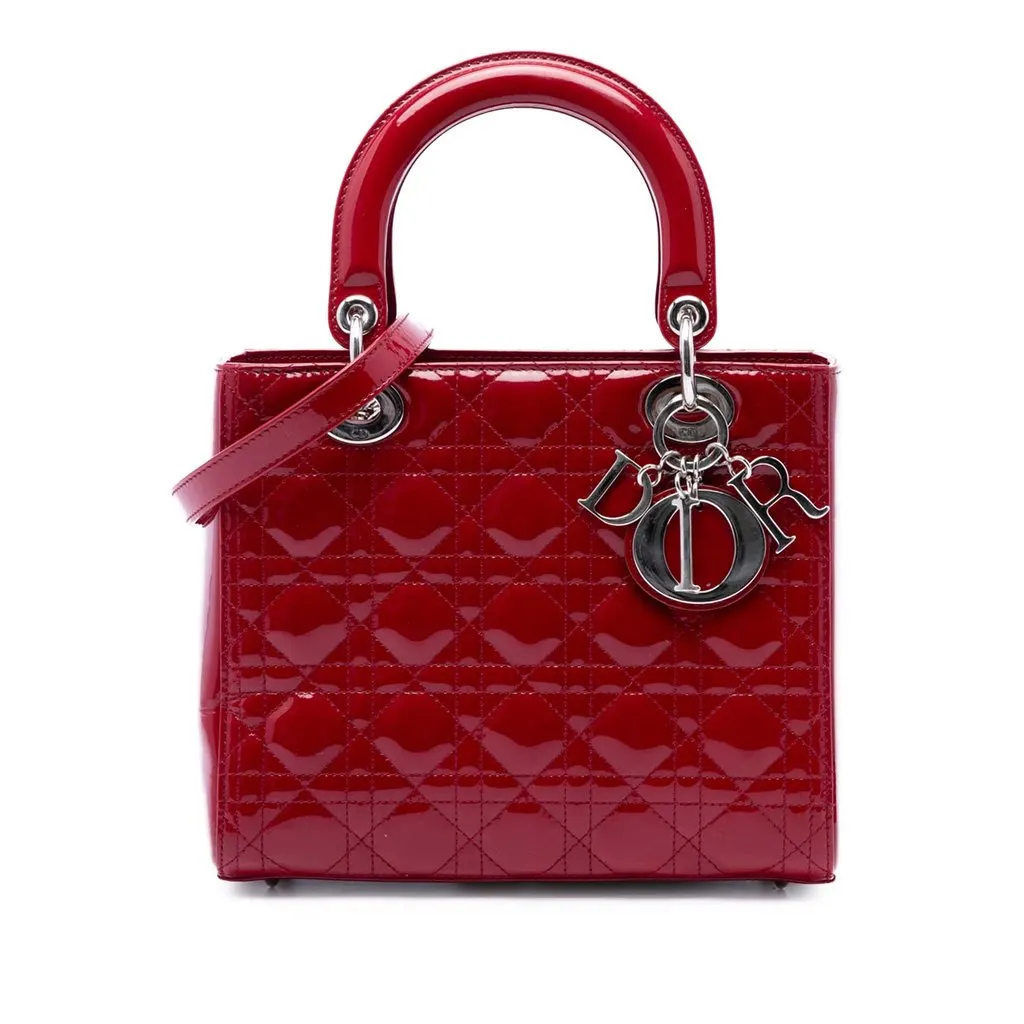 Dior Medium Patent Cannage Lady Dior Red Leather Very good - Front View