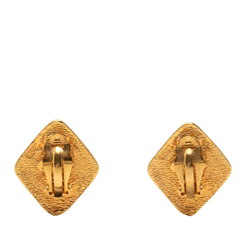 Chanel CC Gold Plated Rhombus Clip On Earrings Gold Metal Very good - Back View