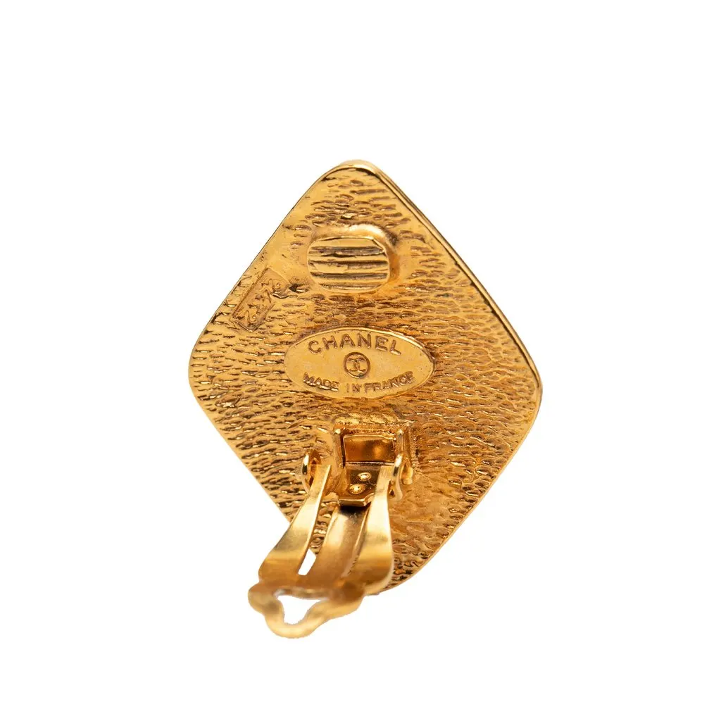 Chanel CC Gold Plated Rhombus Clip On Earrings Gold Metal Very good - Inside View