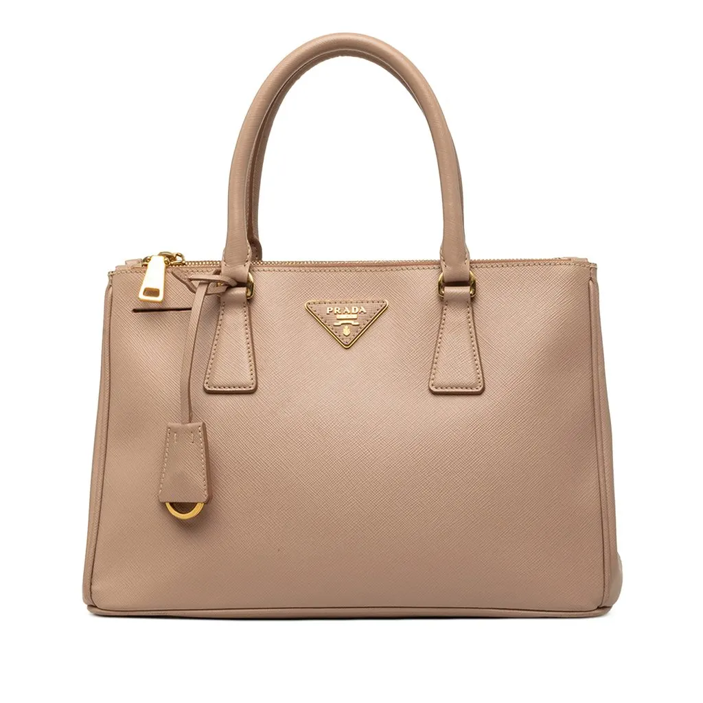 Prada Small Saffiano Lux Galleria Double Zip Satchel Pink Leather Good - Front View