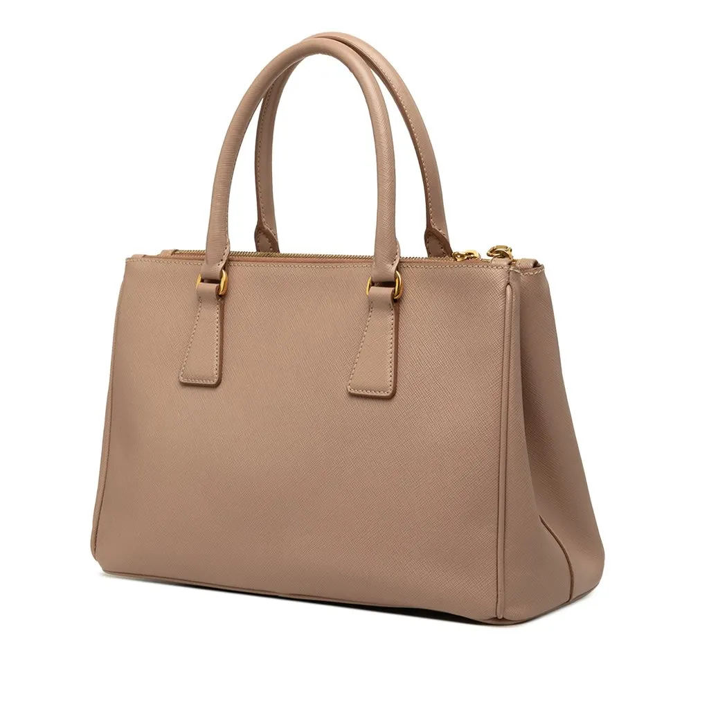 Prada Small Saffiano Lux Galleria Double Zip Satchel Pink Leather Good - Back View