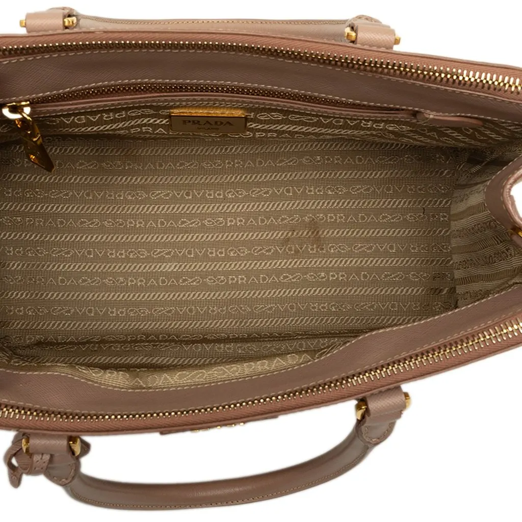 Prada Small Saffiano Lux Galleria Double Zip Satchel Pink Leather Good - Model View