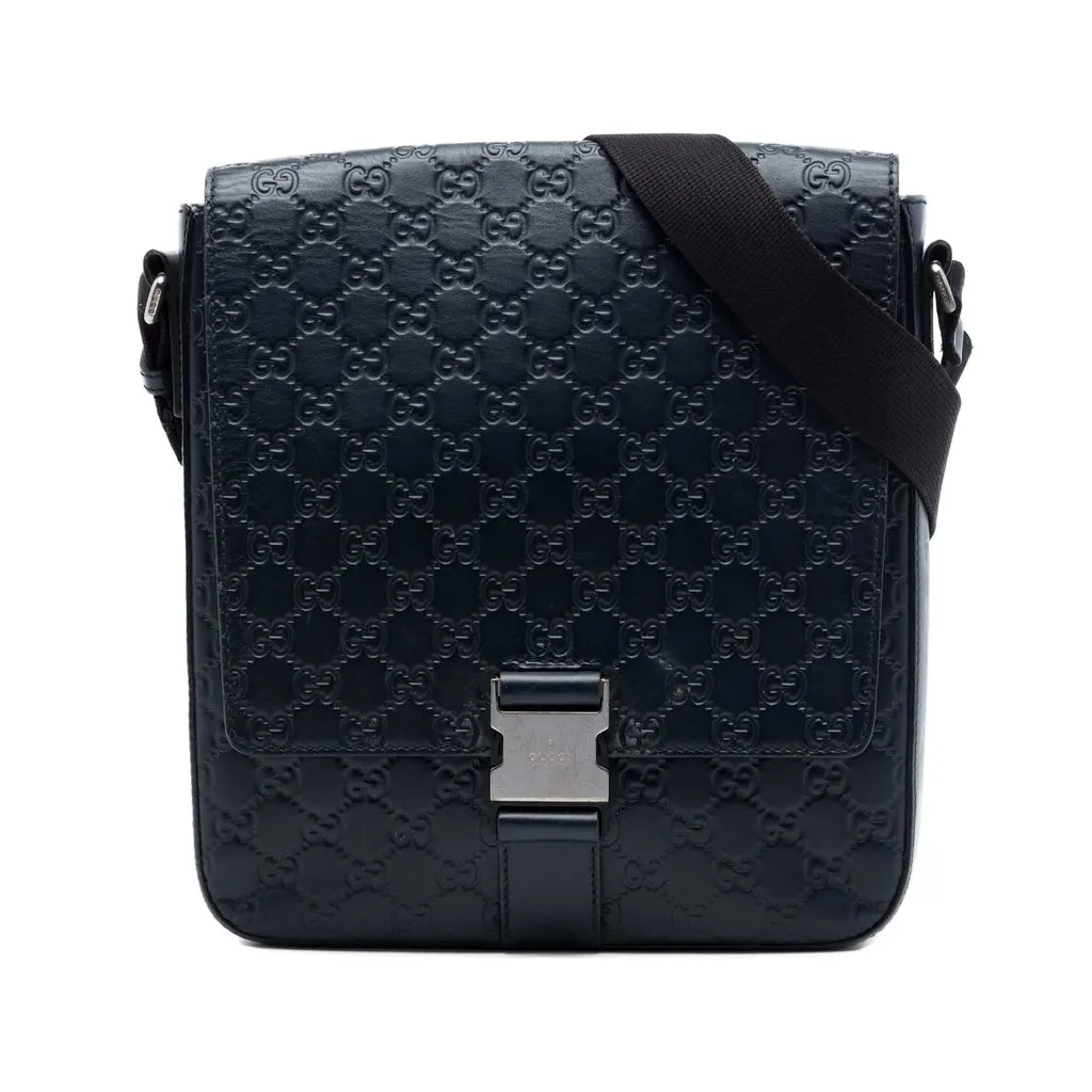 Gucci Guccissima Flap Messenger Bag Blue Leather Very good - Front View