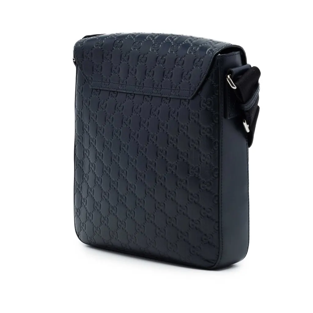 Gucci Guccissima Flap Messenger Bag Blue Leather Very good - Back View