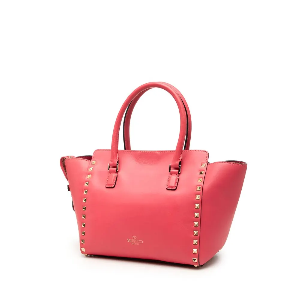 Valentino Small Leather Rockstud Trapeze Satchel Pink Leather Very good - Back View