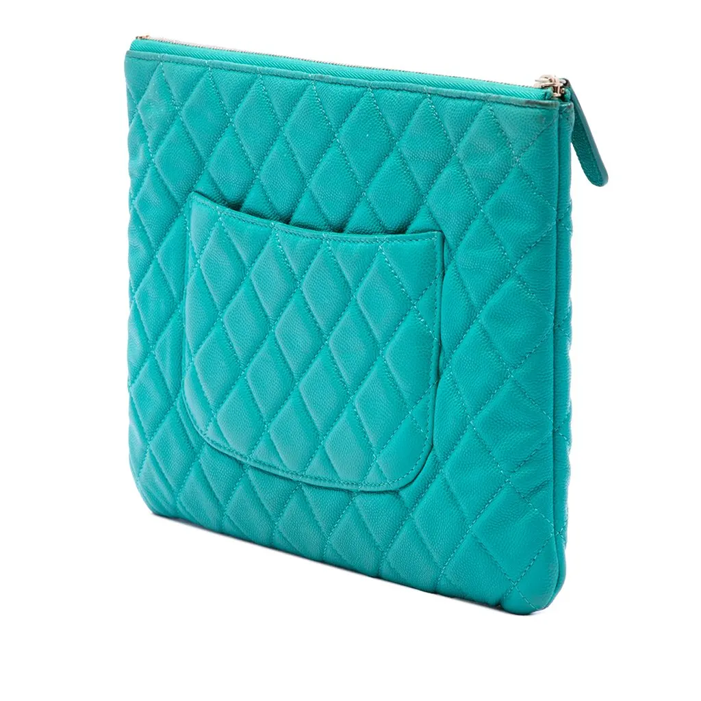Chanel Medium Quilted Caviar O Case Clutch Blue Leather Good - Back View