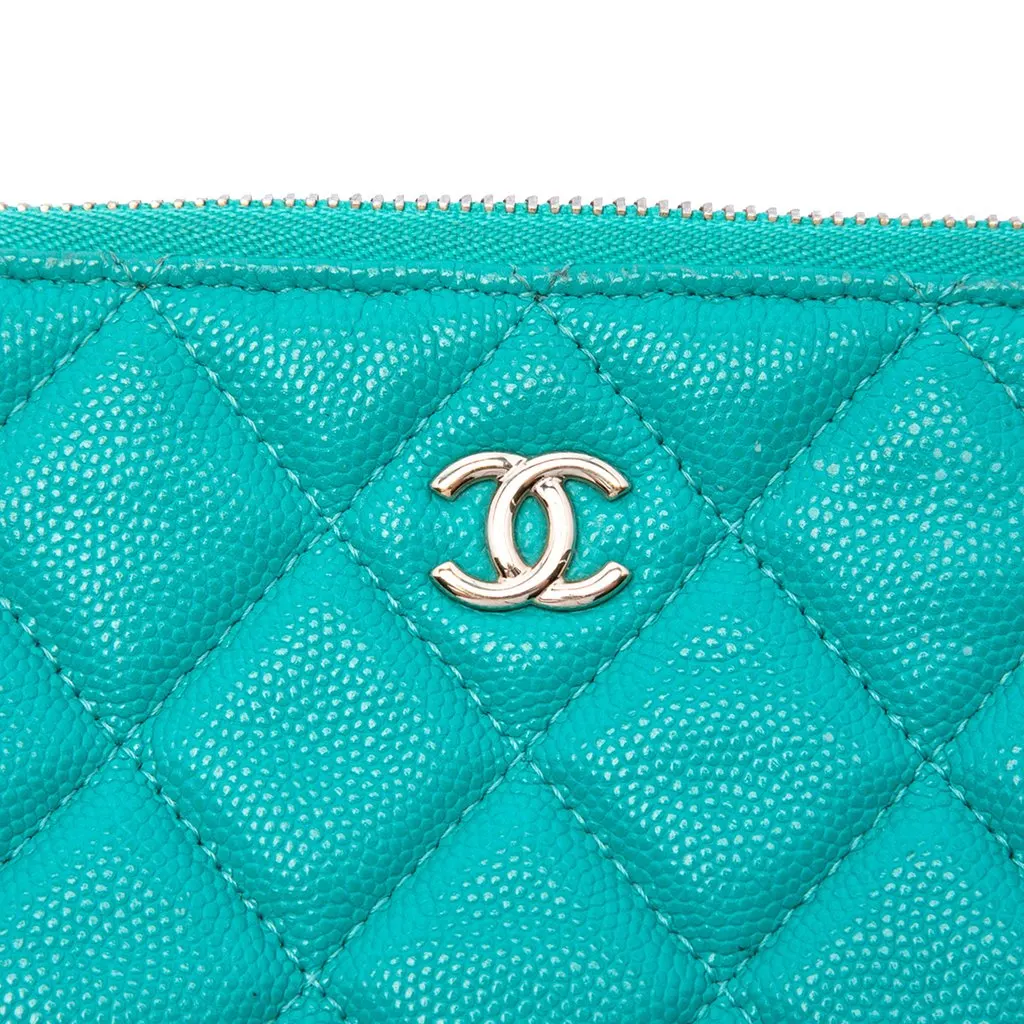 Chanel Medium Quilted Caviar O Case Clutch Blue Leather Good - Box View