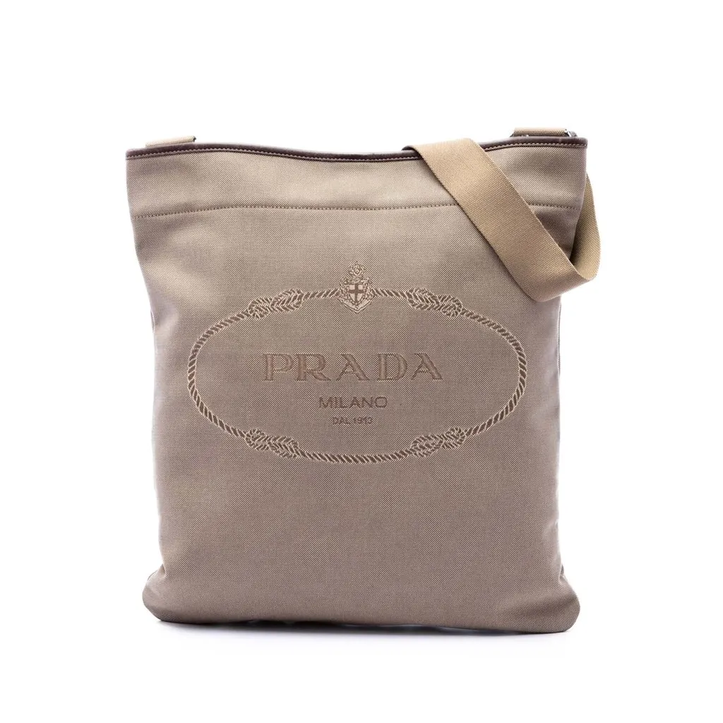 Prada Canvas Canapa Logo Messenger Bag Beige Very good - Front View