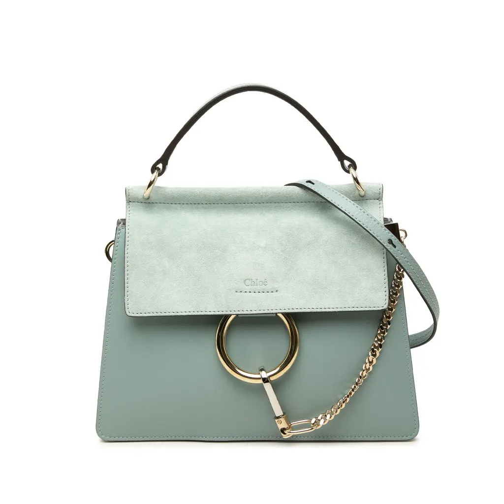 Chloé Small Calfskin and Suede Faye Satchel Blue Leather Very good - Front View