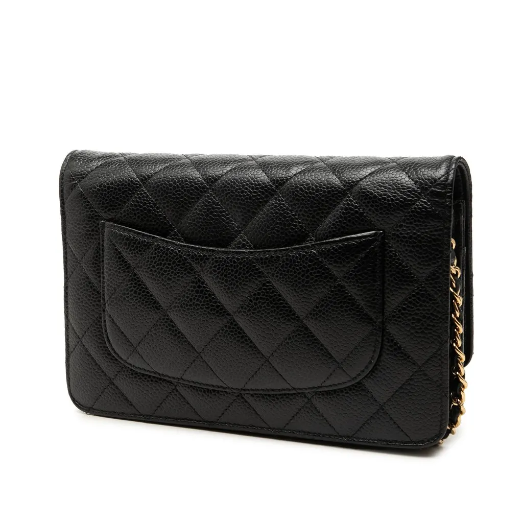 Chanel CC Quilted Caviar Wallet on Chain Black Leather Very good - Back View