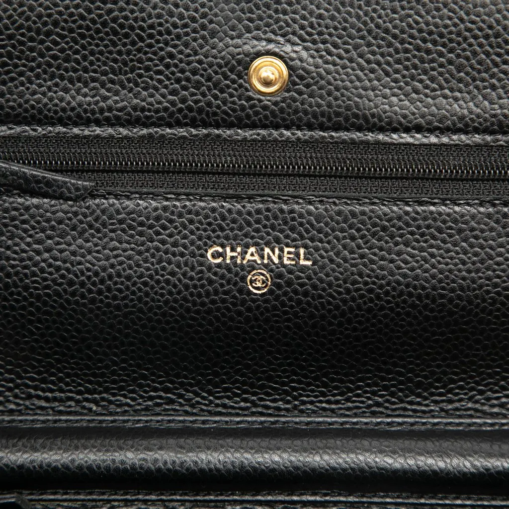 Chanel CC Quilted Caviar Wallet on Chain Black Leather Very good - Box View