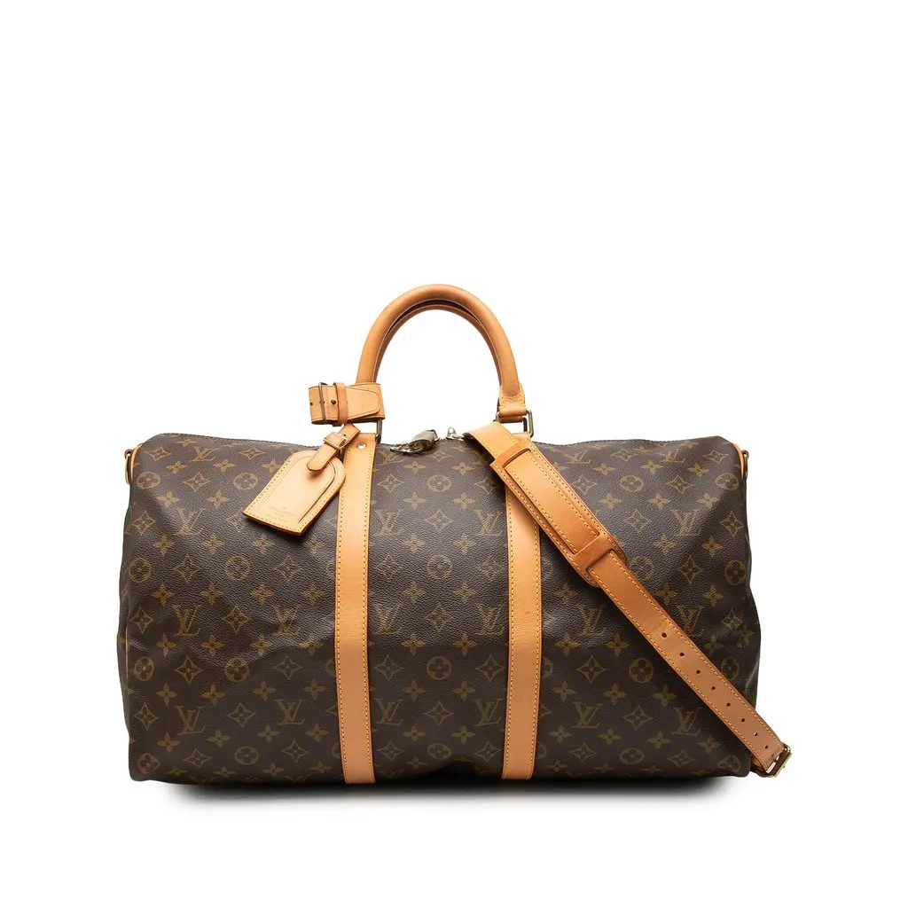 Louis Vuitton Monogram Keepall Bandouliere 50 Brown Canvas Good - Front View