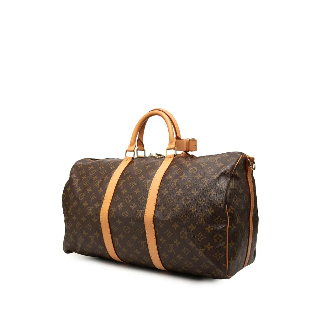 Louis Vuitton Monogram Keepall Bandouliere 50 Brown Canvas Good - Back View