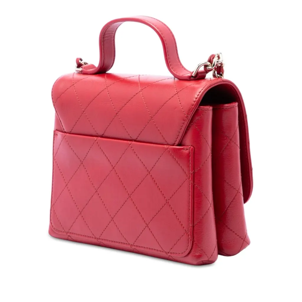 Chanel Small Quilted Calfskin Double Pocket Top Handle Flap Red Leather Very good - Back View