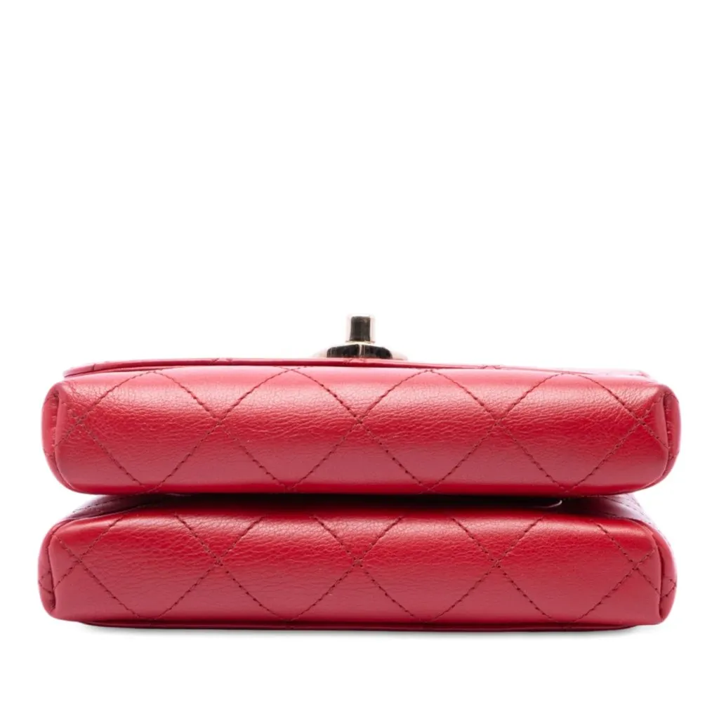 Chanel Small Quilted Calfskin Double Pocket Top Handle Flap Red Leather Very good - Inside View